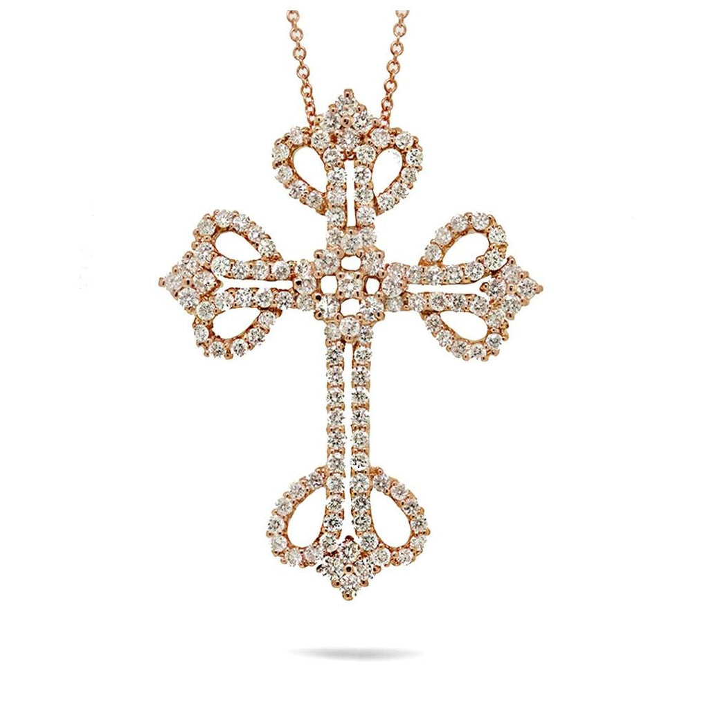 1.94 Ctw 18k Rose Gold Diamond Cross Pendant Necklace With 18 Inch Chain