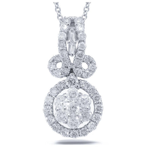 0.89 Ctw 18k White Gold Diamond Pendant Necklace With 18 Inch Chain