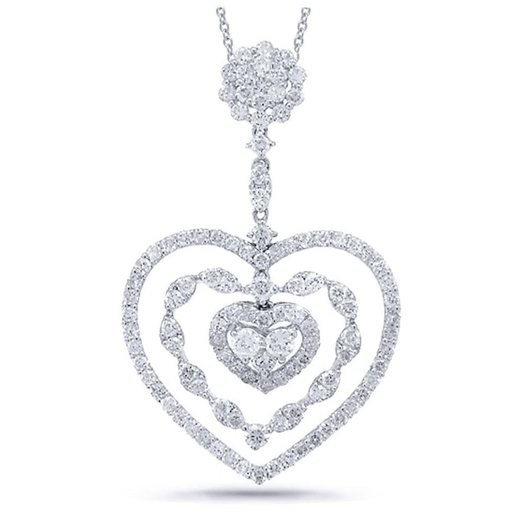 2.41 Ctw 18k White Gold Diamond Heart Pendant Necklace With 18 Inch Chain