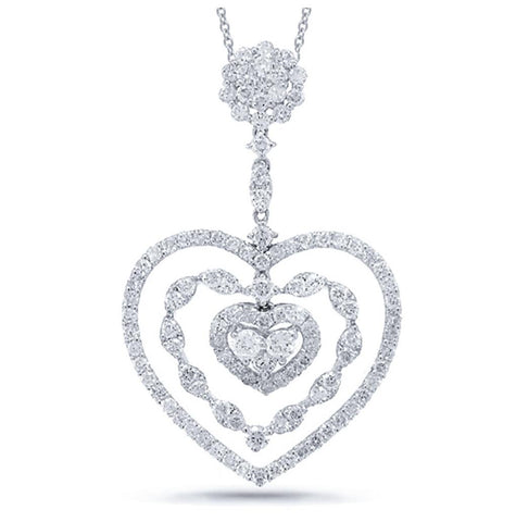 2.41 Ctw 18k White Gold Diamond Heart Pendant Necklace With 18 Inch Chain