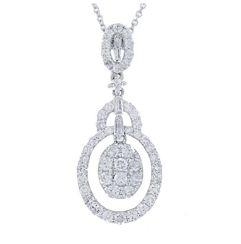 1.20 Ctw 18k White Gold Diamond Pendant Necklace With 18 Inch Chain