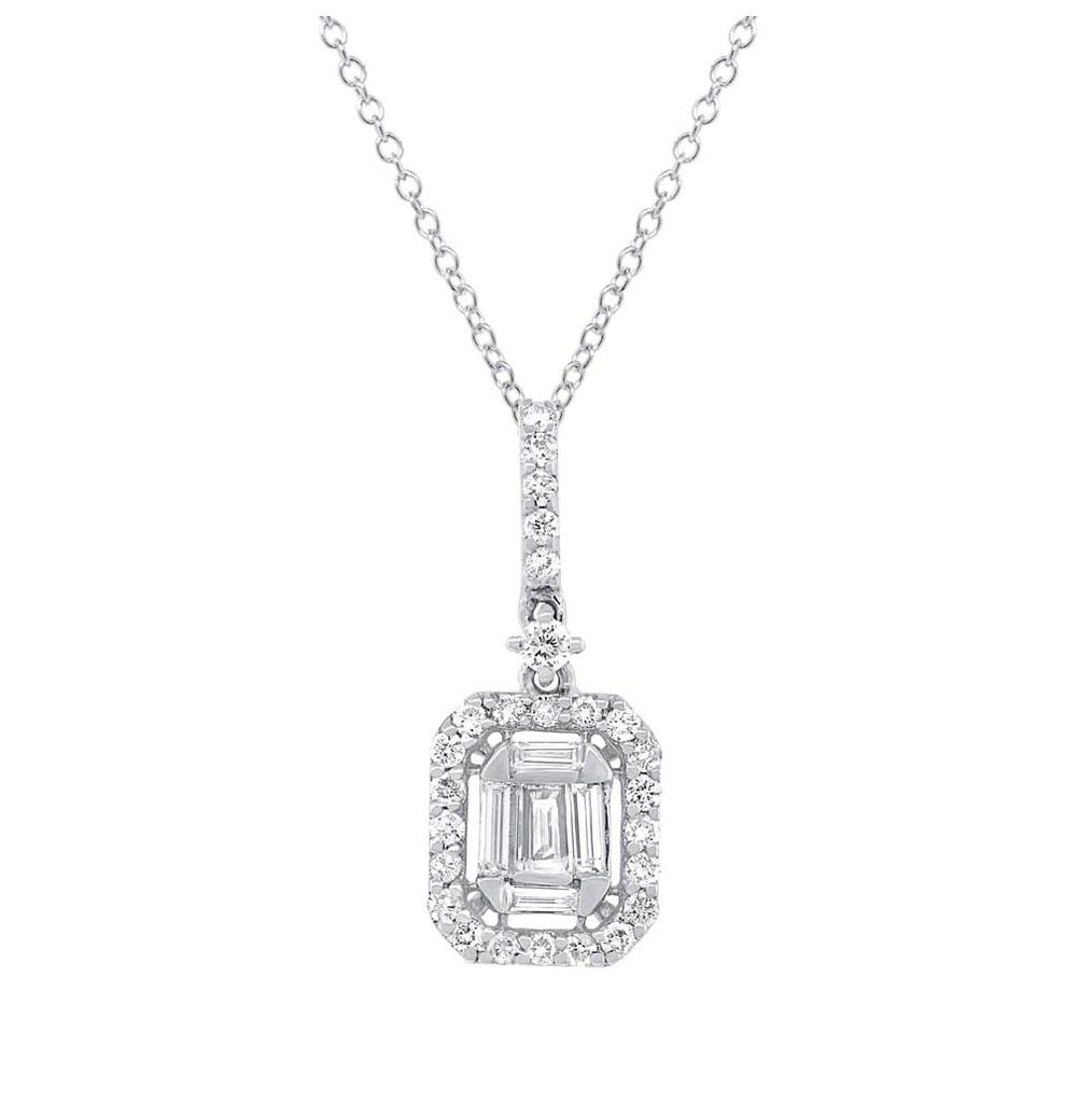 0.45 Ctw 18k White Gold Diamond Baguette Pendant Necklace With 18 Inch Chain