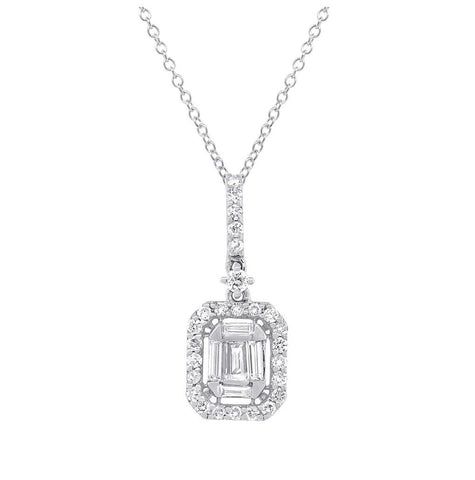 0.45 Ctw 18k White Gold Diamond Baguette Pendant Necklace With 18 Inch Chain