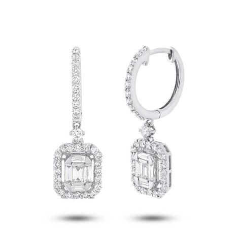 0.98 Ctw 18k White Gold Diamond Baguette Earring