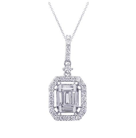 0.67 Ctw 18k White Gold Diamond Pendant Necklace With 18 Inch Chain