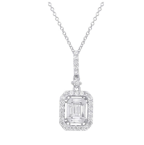 0.57 Ctw 18k White Gold Diamond Baguette Pendant Necklace With 18 Inch Chain