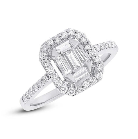 0.70 Ctw 18k White Gold Diamond Baguette Womens Ring