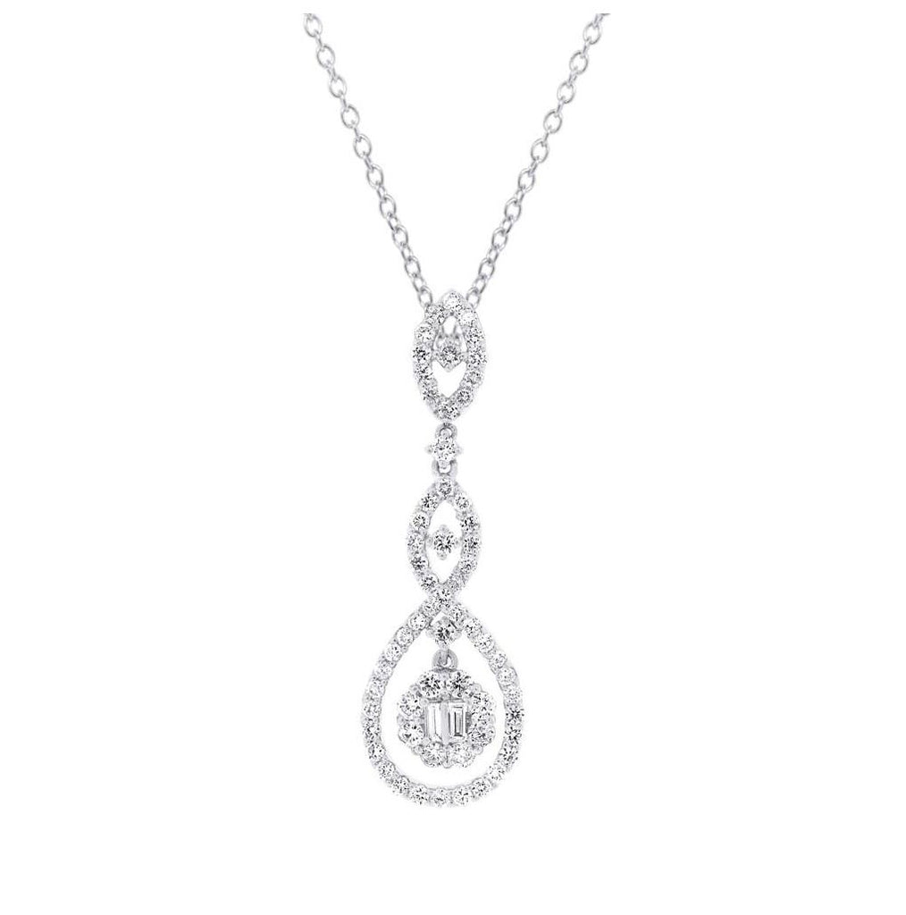 1.35 Ctw 18k White Gold Diamond Pendant Necklace With 18 Inch Chain