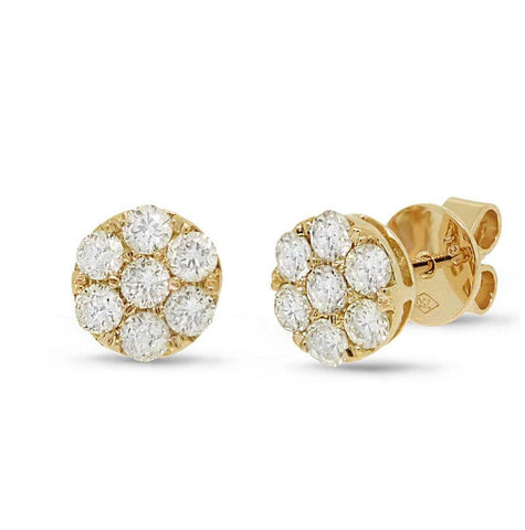 0.83 Ctw 18k Yellow Gold Diamond Cluster Stud Earring