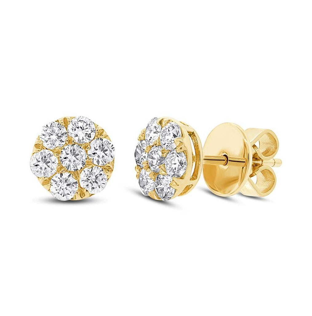 0.86 Ctw 14k Yellow Gold Diamond Cluster Stud Earring