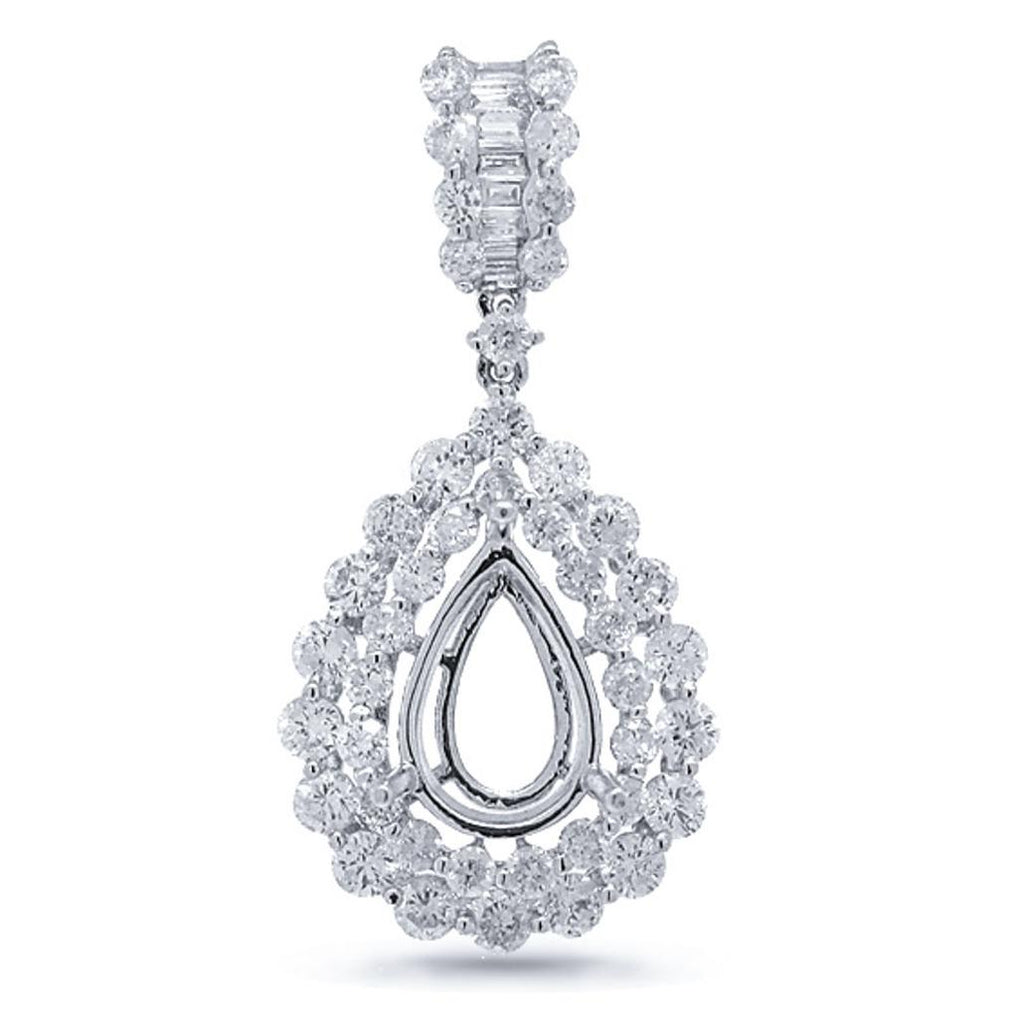 2.07 Ctw 18k White Gold Diamond Semi-mount Pendant Necklace With 18 Inch Chain