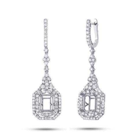 2.84 Ctw 18k White Gold Diamond Semi-mount Earring