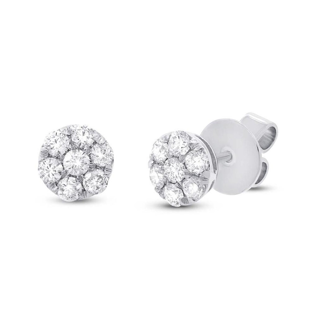 0.56 Ctw 18k White Gold Diamond Cluster Stud Earring