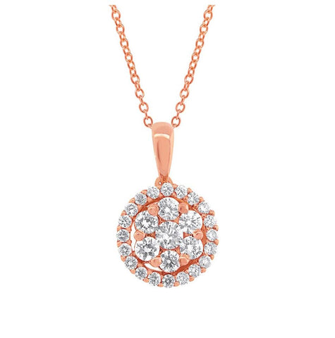 0.54 Ctw 18k Rose Gold Diamond Cluster Pendant Necklace With 18 Inch Chain