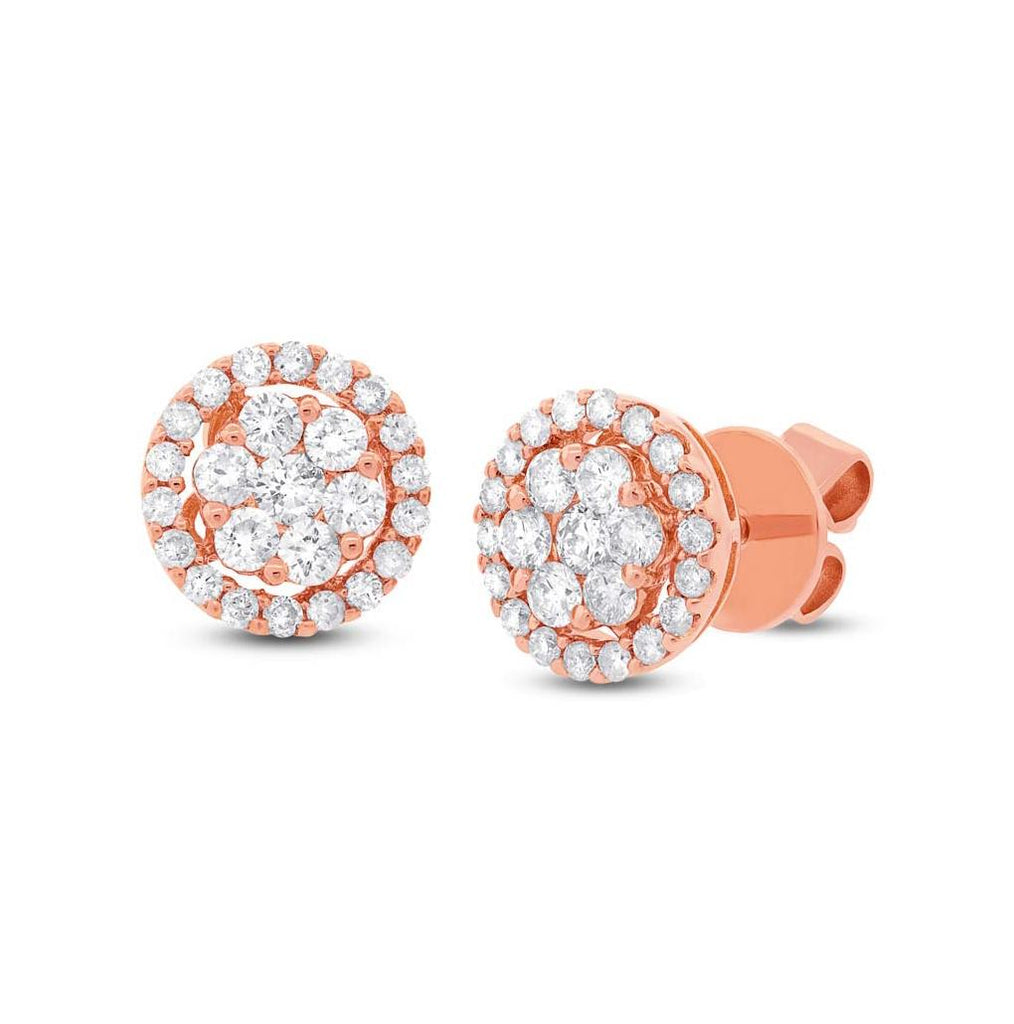 0.97 Ctw 18k Rose Gold Diamond Cluster Stud Earring