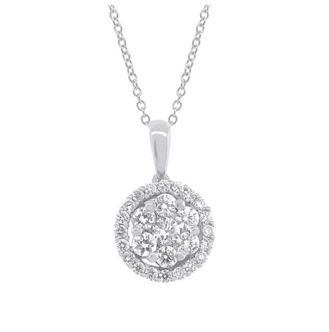 0.54 Ctw 18k White Gold Diamond Cluster Pendant Necklace With 18 Inch Chain