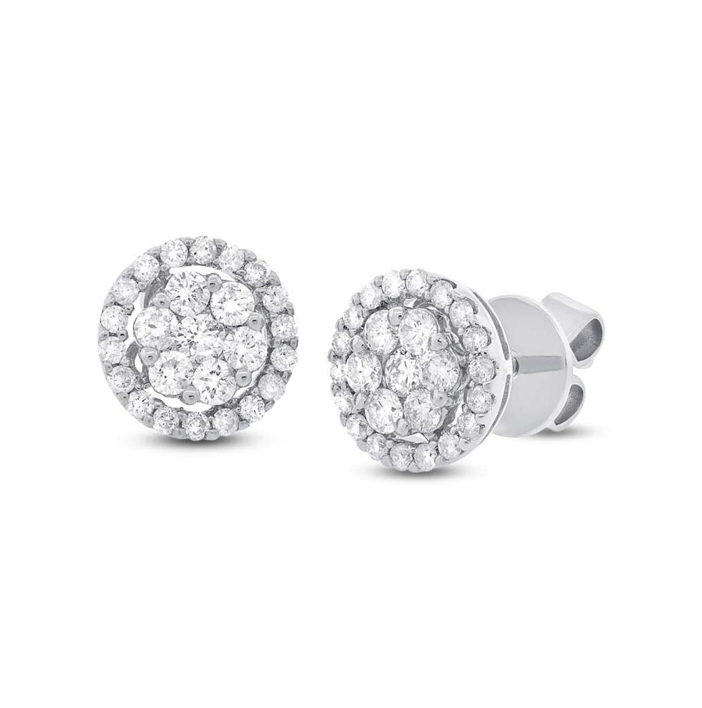 0.97 Ctw 18k White Gold Diamond Cluster Stud Earring