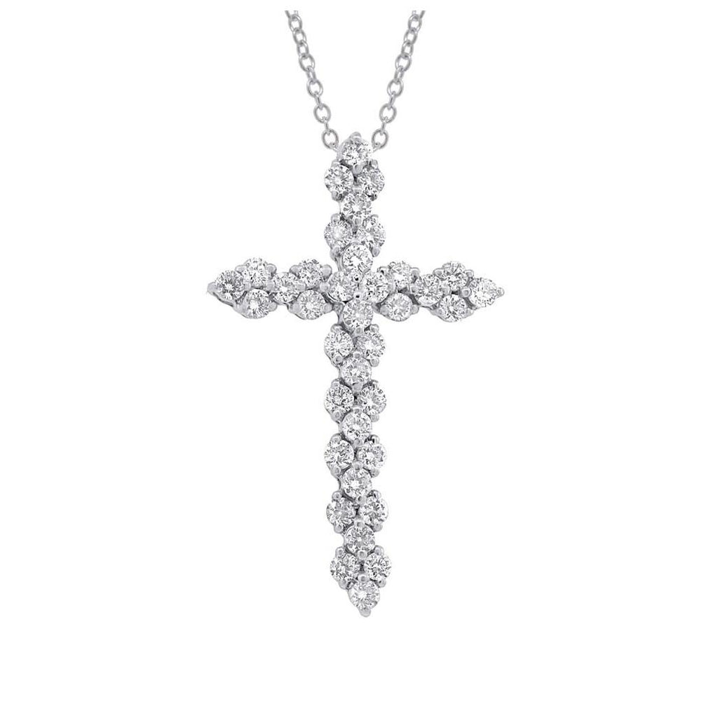 1.14 Ctw 18k White Gold Diamond Cross Pendant Necklace With 18 Inch Chain