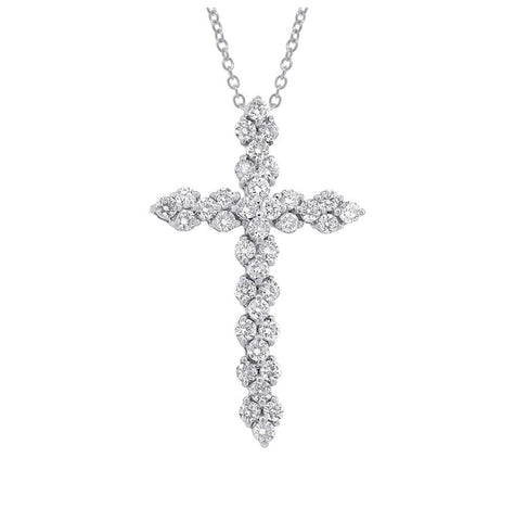 1.14 Ctw 18k White Gold Diamond Cross Pendant Necklace With 18 Inch Chain