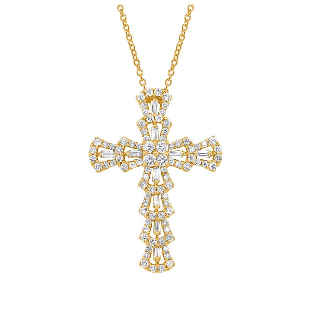 1.28 Ctw 18k Yellow Gold Diamond Cross Pendant Necklace With 18 Inch Chain