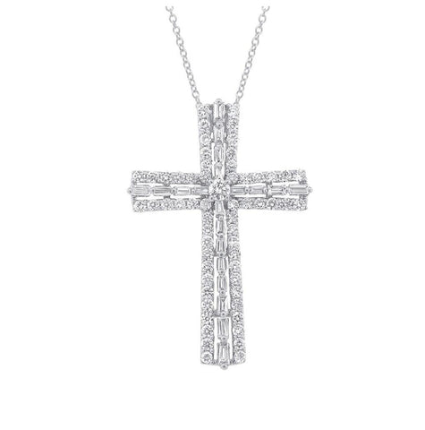 1.12 Ctw 18k White Gold Diamond Cross Pendant Necklace With 18 Inch Chain