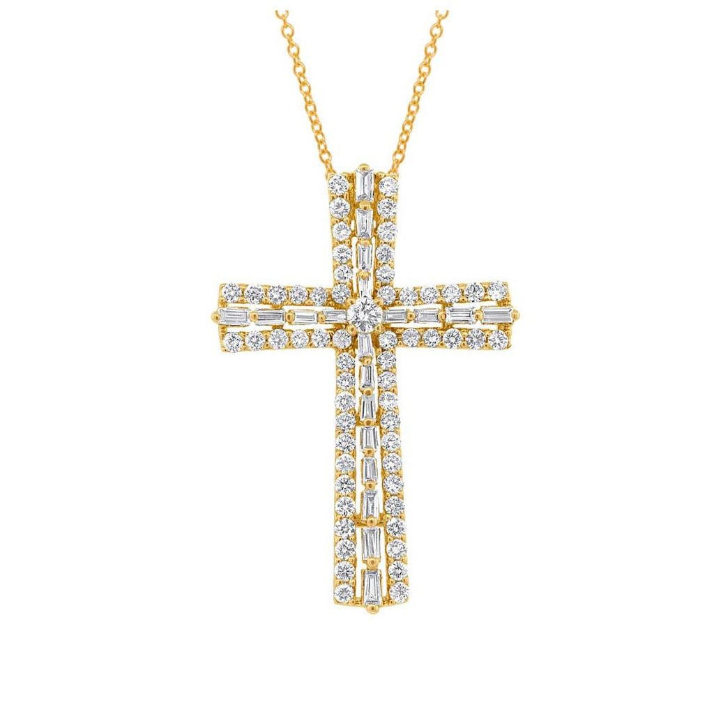 1.12 Ctw 18k Yellow Gold Diamond Cross Pendant Necklace With 18 Inch Chain