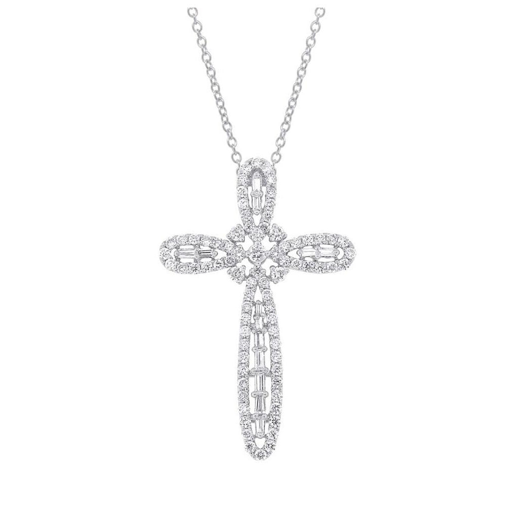 1.17 Ctw 18k White Gold Diamond Cross Pendant Necklace With 18 Inch Chain