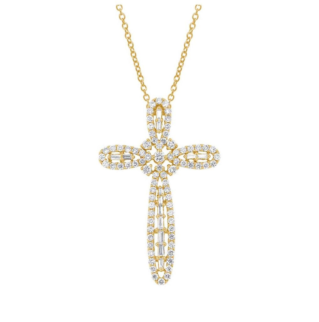 1.17 Ctw 18k Yellow Gold Diamond Cross Pendant Necklace With 18 Inch Chain