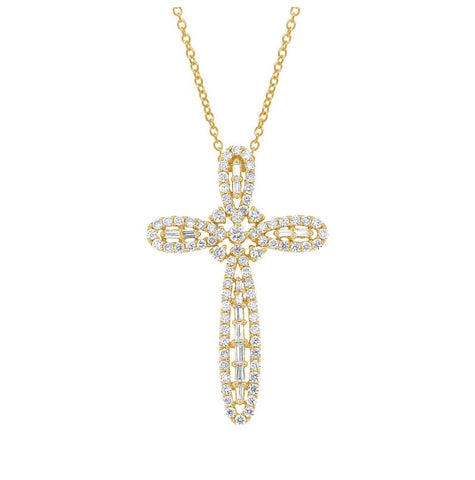 1.17 Ctw 18k Yellow Gold Diamond Cross Pendant Necklace With 18 Inch Chain