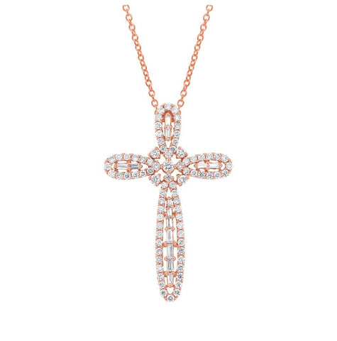 1.17 Ctw 18k Rose Gold Diamond Cross Pendant Necklace With 18 Inch Chain