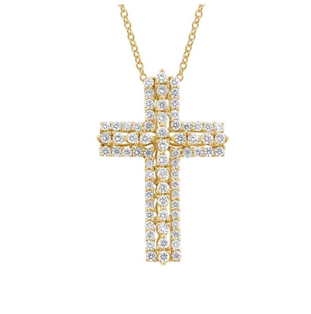 1.43 Ctw 18k Yellow Gold Diamond Cross Pendant Necklace With 18 Inch Chain