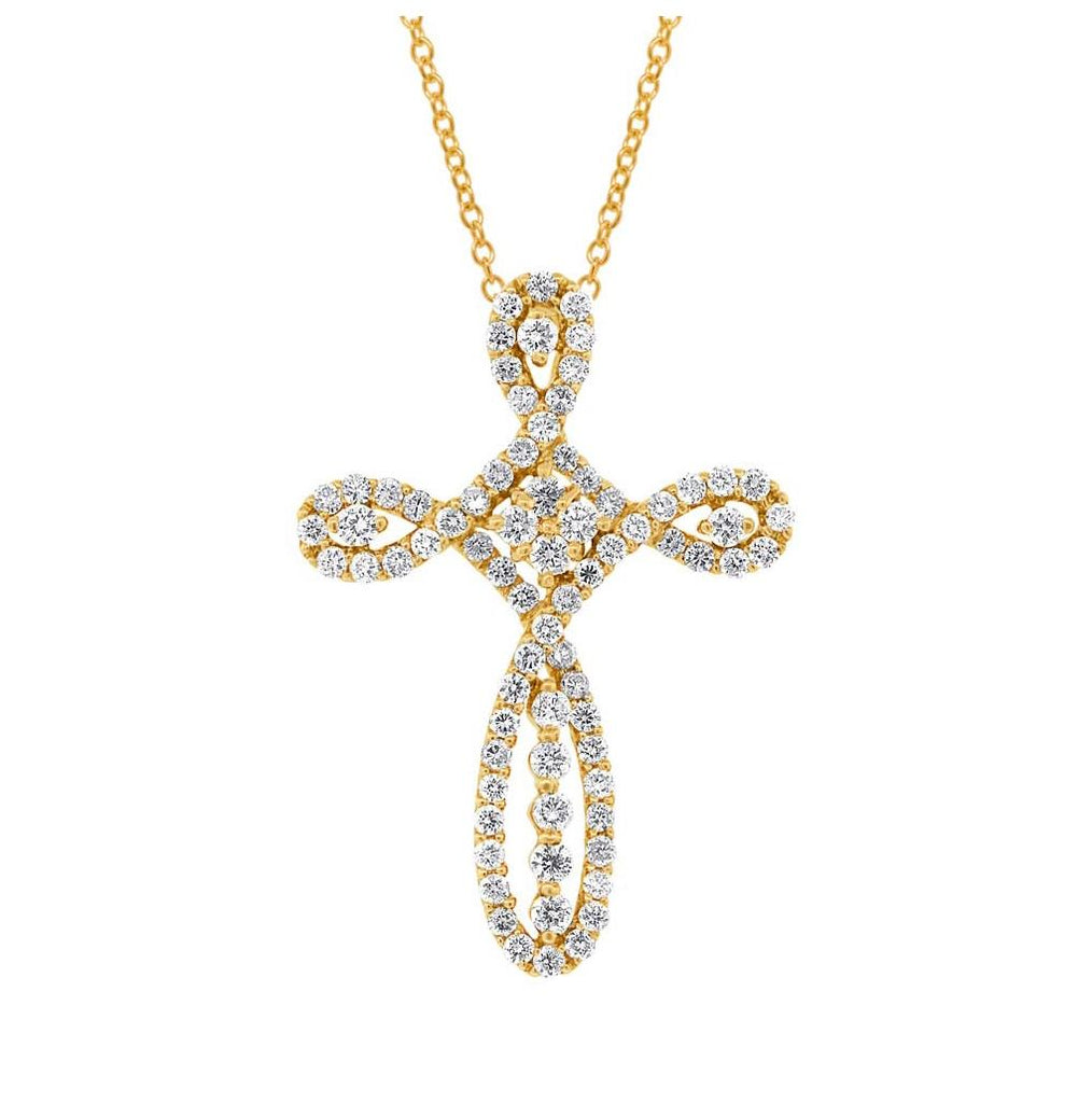 0.99 Ctw 18k Yellow Gold Diamond Cross Pendant Necklace With 18 Inch Chain