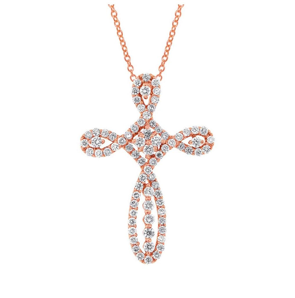 0.99 Ctw 18k Rose Gold Diamond Cross Pendant Necklace With 18 Inch Chain