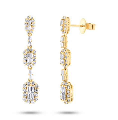 1.66 Ctw 18k Yellow Gold Diamond Earring