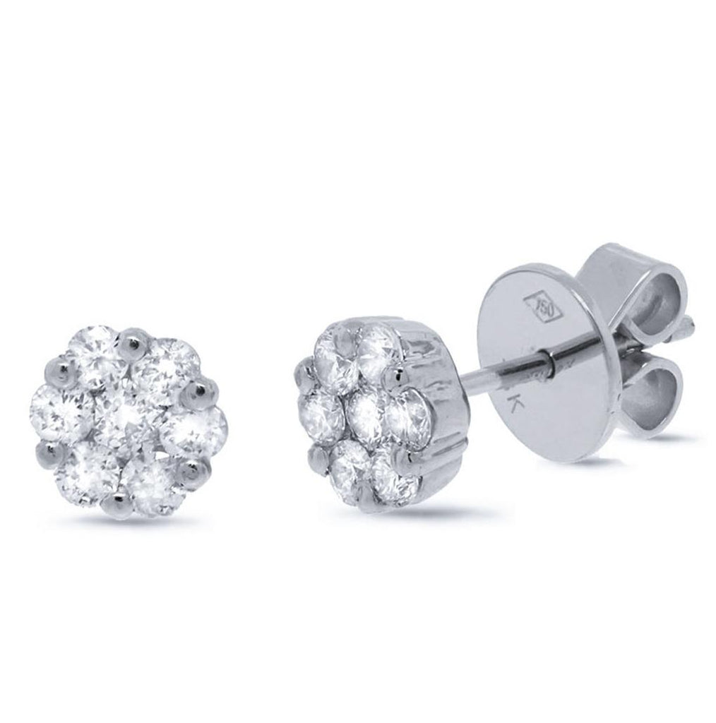 0.61 Ctw 18k White Gold Diamond Cluster Stud Earring