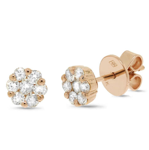 0.61 Ctw 18k Rose Gold Diamond Cluster Stud Earring