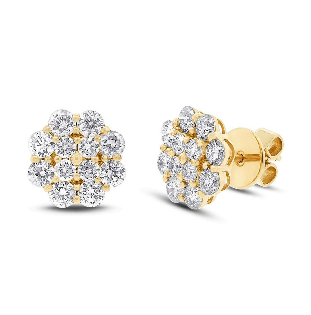 1.97 Ctw 18k Yellow Gold Diamond Cluster Stud Earring