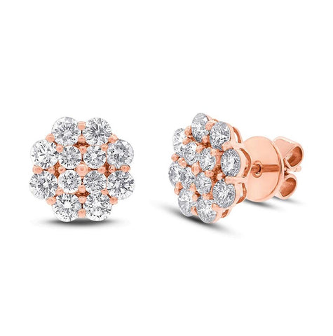 1.97 Ctw 18k Rose Gold Diamond Cluster Stud Earring