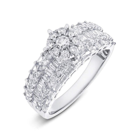 1.44 Ctw 18k White Gold Diamond Cluster Ring Size 4