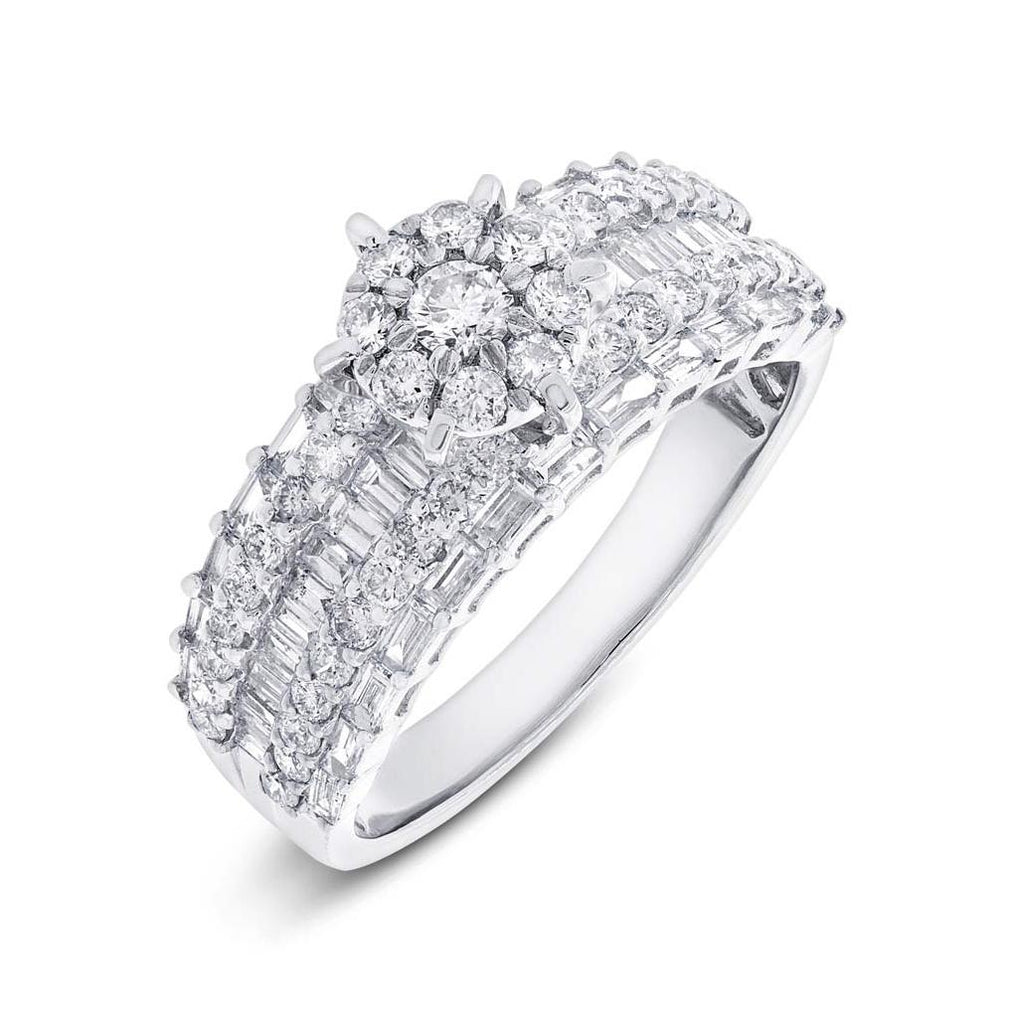 1.44 Ctw 18k White Gold Diamond Cluster Ring