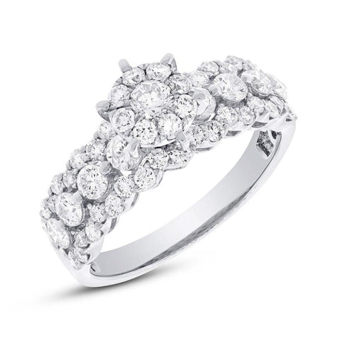 1.47 Ctw 18k White Gold Diamond Cluster Ring Size 6