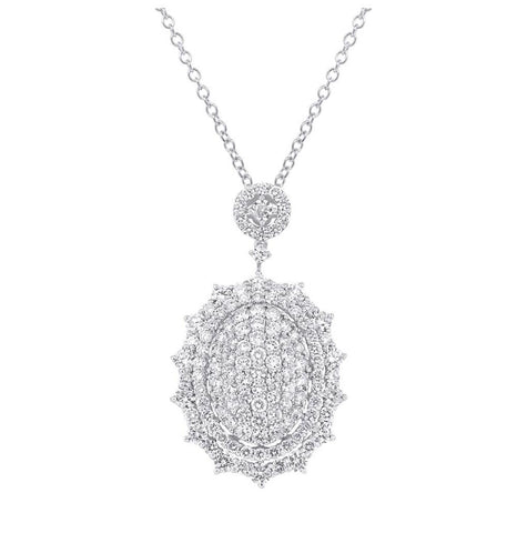 3.55 Ctw 18k White Gold Diamond Pave Pendant Necklace With 18 Inch Chain