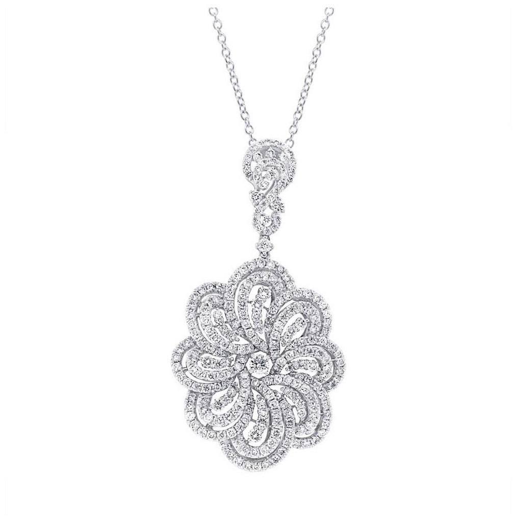 5.30 Ctw 18k White Gold Diamond Pendant Necklace With 18 Inch Chain