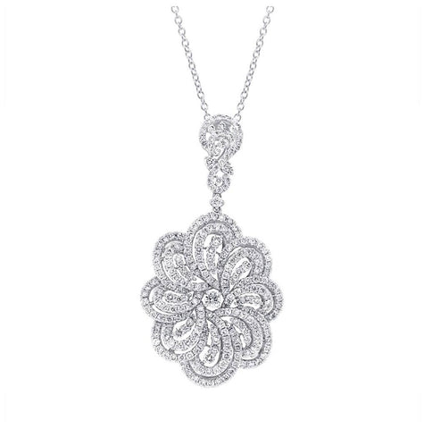 5.30 Ctw 18k White Gold Diamond Pendant Necklace With 18 Inch Chain