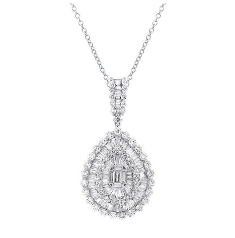 4.19 Ctw 18k White Gold Diamond Pendant Necklace With 18 Inch Chain