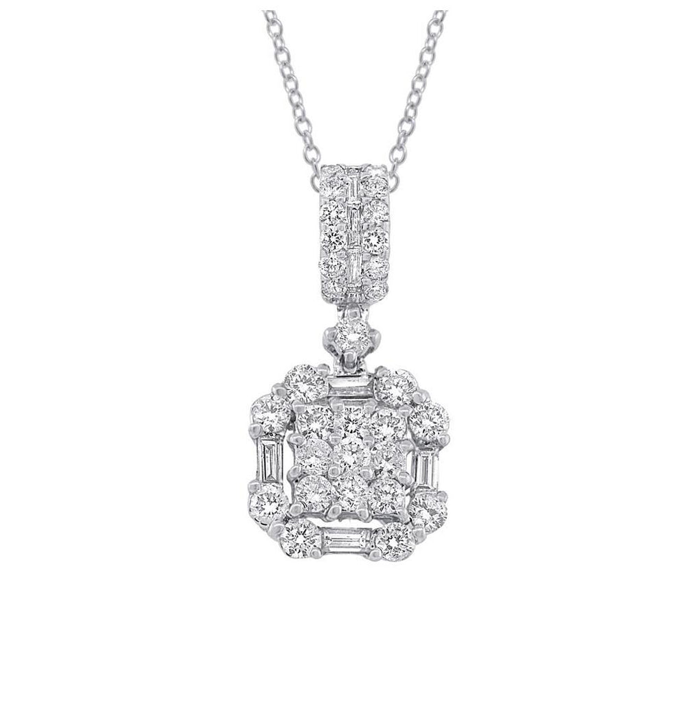 0.85 Ctw 18k White Gold Diamond Pendant Necklace With 18 Inch Chain