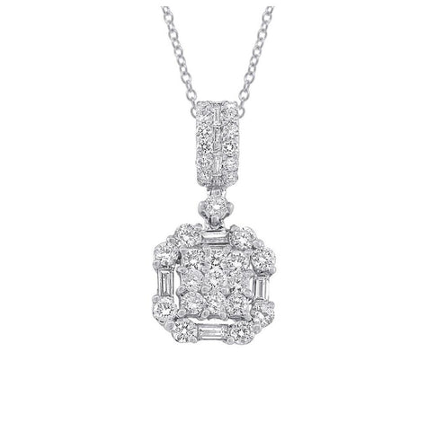 0.85 Ctw 18k White Gold Diamond Pendant Necklace With 18 Inch Chain