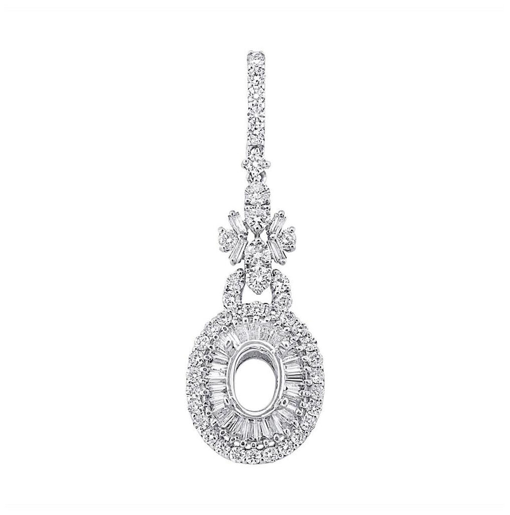 1.41 Ctw 18k White Gold Diamond Semi-mount Pendant Necklace With 18 Inch Chain