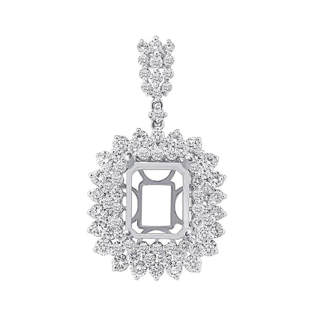 3.12 Ctw 18k White Gold Diamond Semi-mount Pendant Necklace With 18 Inch Chain