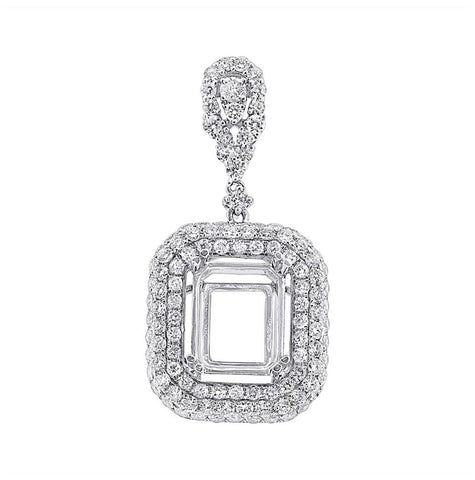 1.83 Ctw 18k White Gold Diamond Semi-mount Pendant Necklace With 18 Inch Chain